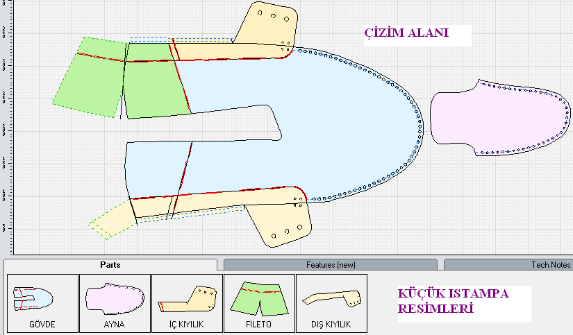 Parça parça çizim alanına aktarma Parça seçili iken sol fare ile çift tıklanır veya araçlar çubuğundan simgesi tıklanarak ıstampanın çizim alanına alındığı görülür.