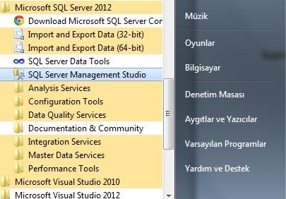 SQL Server program grubu altından SQL Server Management Studio'ya ulaşılabilir. BİR SERVER NASIL KAYIT EDİLİR? Normal olarak ilk kurulumda bir SQL Server otomatik olarak kayıt olur.