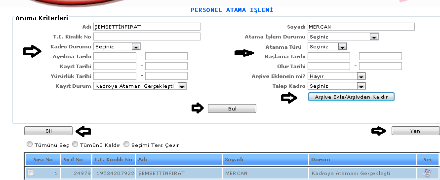 ŞEKİL 1 1-Listele: Sistemde kayıtlı olan kişilerin sicil, yardım ürünü, yardım dönemi bilgileri seçilir ve listele diyerek listelemek istediğimiz kişinin bilgilerini görebiliriz.