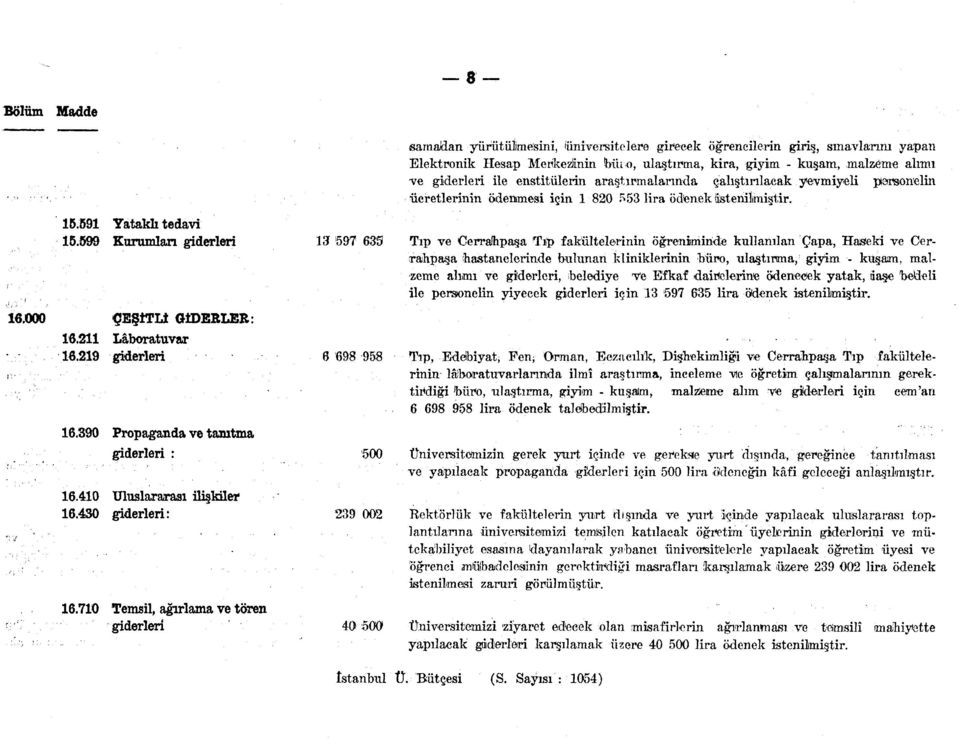 70 Temsil, ağırlama ve tören giderleri samaidan yürütülimesini, üniversitelere girecek öğ Elektrnik Hesap Merkezlinin bür, ulaştırma, kir ve giderleri ile enstitülerin araştırmalarında ça