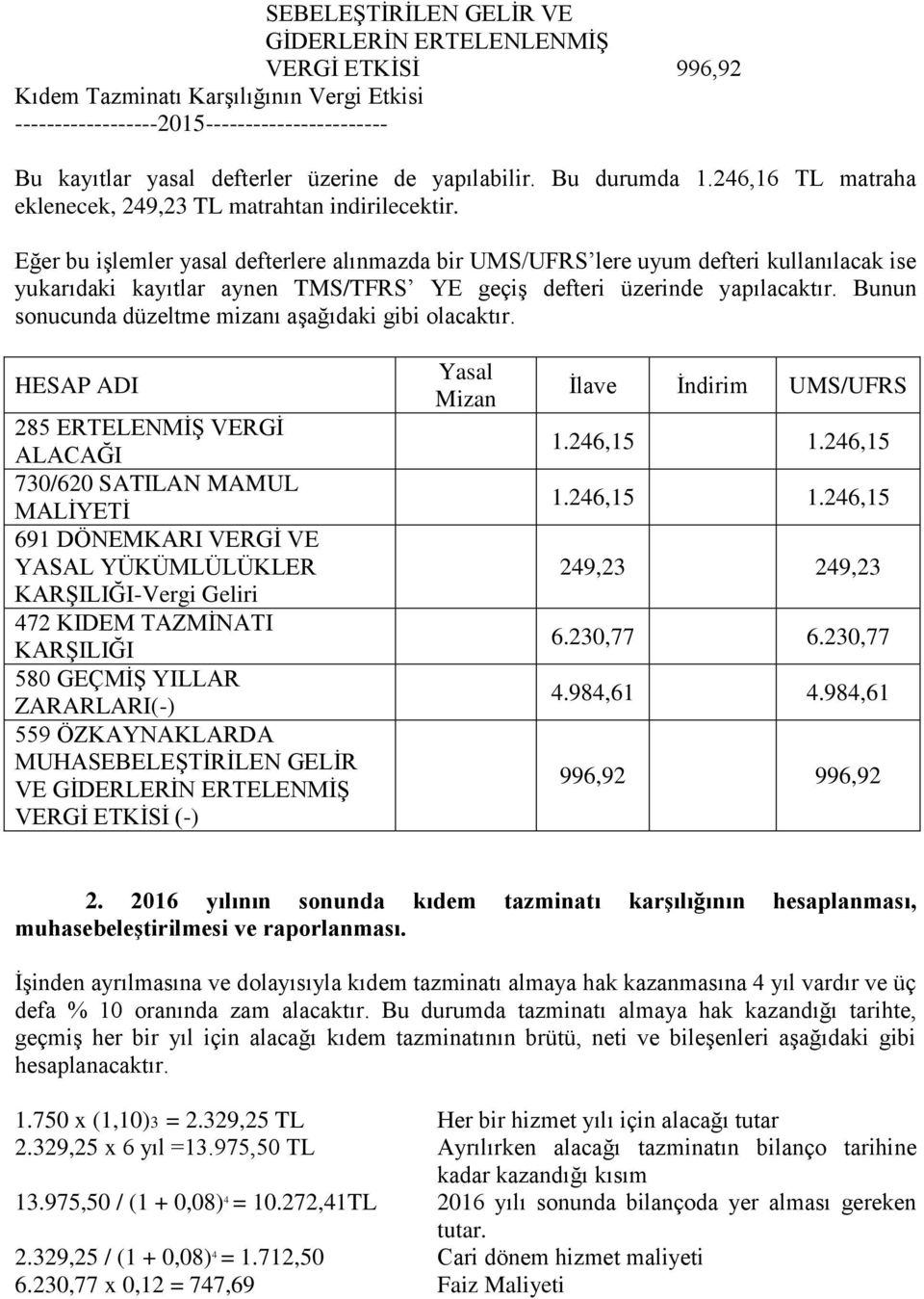 Eğer bu iģlemler yasal defterlere alınmazda bir UMS/UFRS lere uyum defteri kullanılacak ise yukarıdaki kayıtlar aynen TMS/TFRS YE geçiģ defteri üzerinde yapılacaktır.