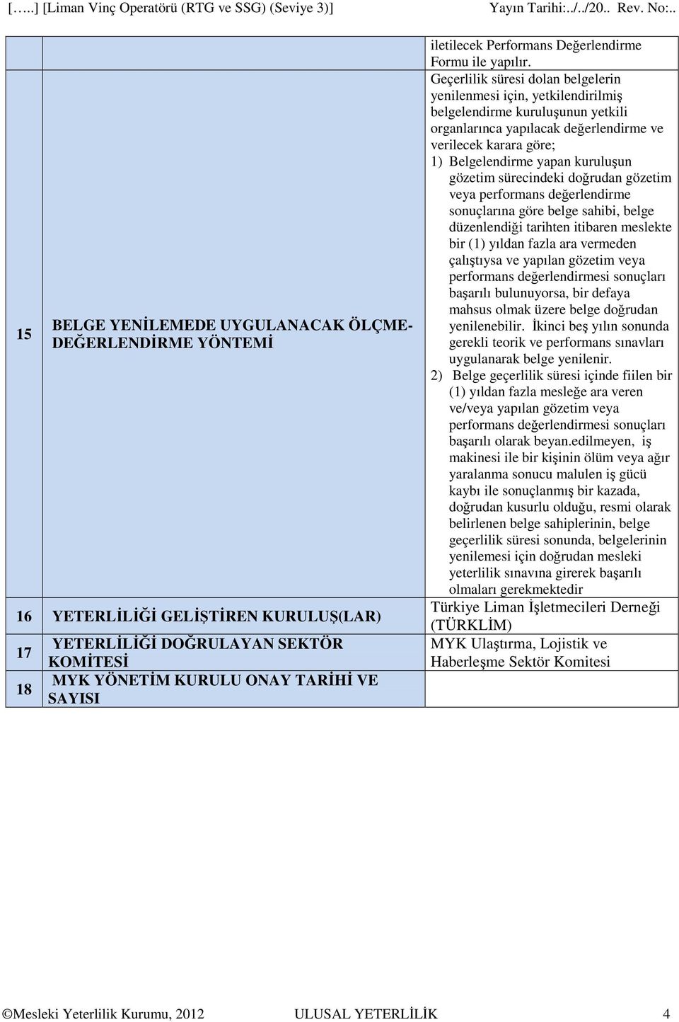 Geçerlilik süresi dolan belgelerin yenilenmesi için, yetkilendirilmiş belgelendirme kuruluşunun yetkili organlarınca yapılacak değerlendirme ve verilecek karara göre; 1) Belgelendirme yapan kuruluşun