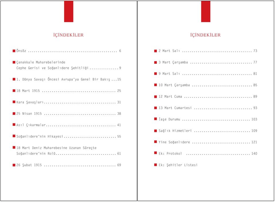 .. 41 So anl dere nin Hikayesi... 55 18 Mart Deniz Muharebesine Uzanan Süreçte So anl dere nin Rolü... 61 3 Mart Çarflamba... 77 9 Mart Sal.