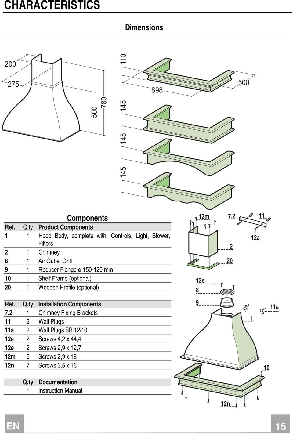 50-20 mm 0 Shelf Frame (optional) 20 Wooden Profile (optional) 2m 2e 8 7.2 2 20 2a Ref. Q.ty Installation Components 7.