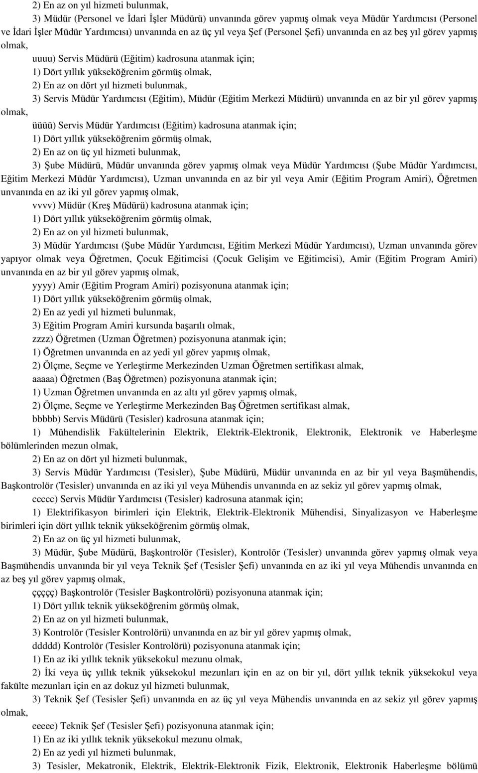 Yardımcısı (Eğitim) kadrosuna atanmak için; 3) Şube Müdürü, Müdür unvanında görev yapmış olmak veya Müdür Yardımcısı (Şube Müdür Yardımcısı, Eğitim Merkezi Müdür Yardımcısı), Uzman unvanında en az