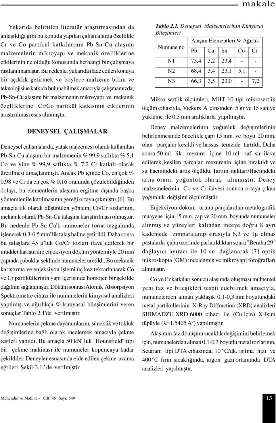 Bu nedenle, yukar da ifade edilen konuya bir aç kl k getirmek ve böylece malzeme bilim ve teknolojisine katk da bulunabilmek amac yla çal mam zda; Pb-Sn-Cu ala m bir malzemenin mikroyap ve mekanik