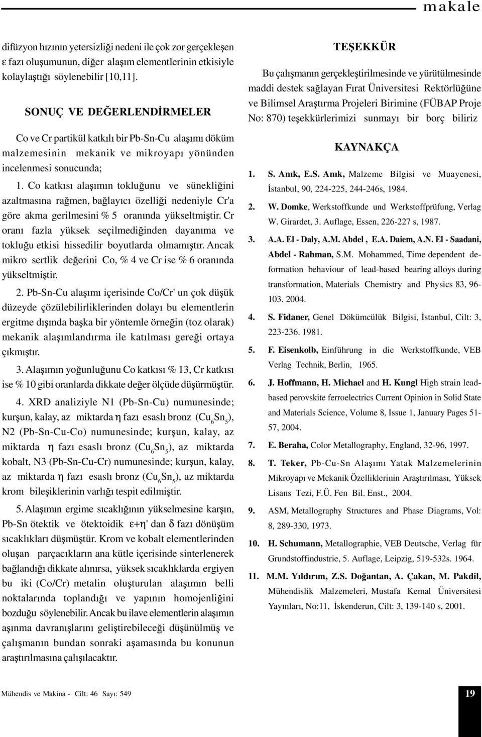 Co katk s ala m n toklu unu ve sünekli ini azaltmas na ra men, ba lay c özelli i nedeniyle Cr'a göre akma gerilmesini % 5 oran nda yükseltmi tir.