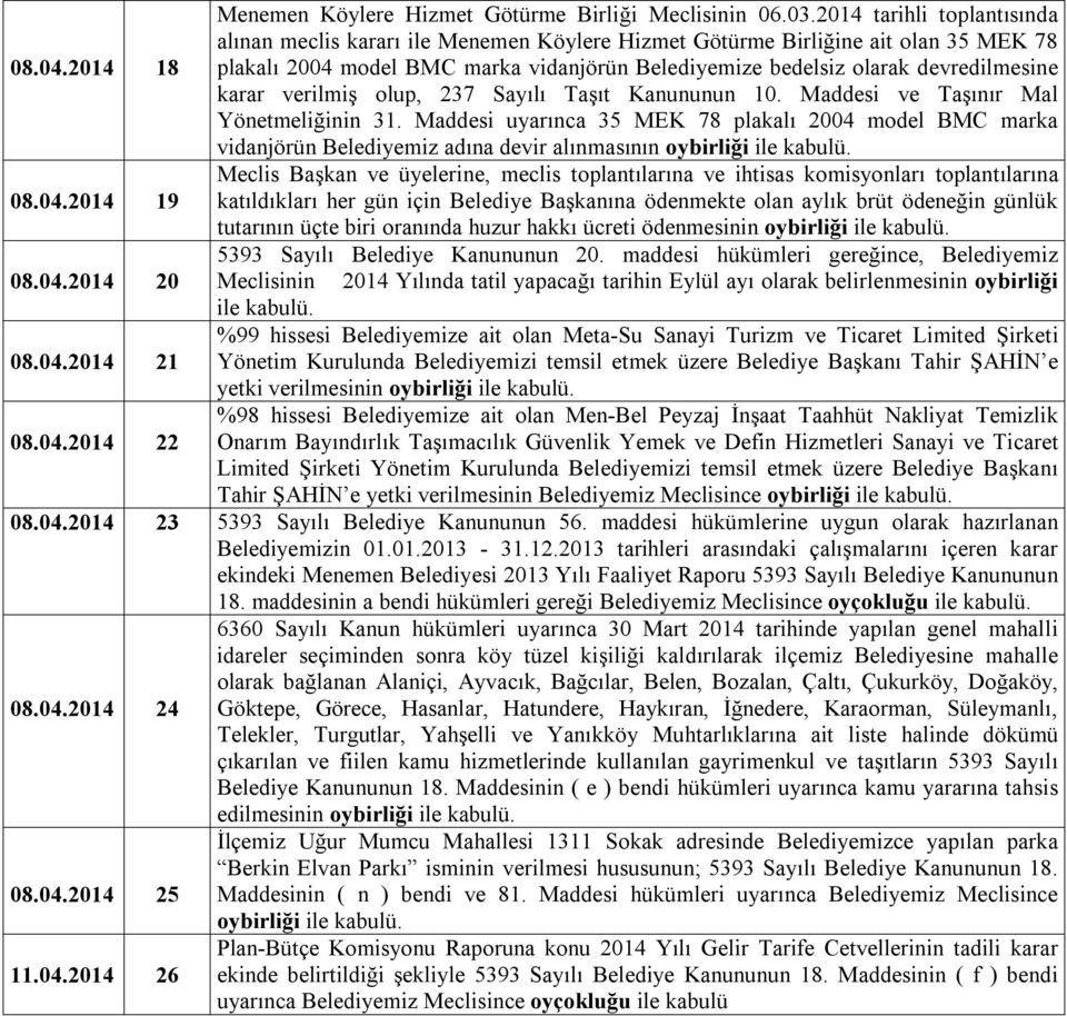 karar verilmiş olup, 237 Sayılı Taşıt Kanununun 10. Maddesi ve Taşınır Mal Yönetmeliğinin 31.