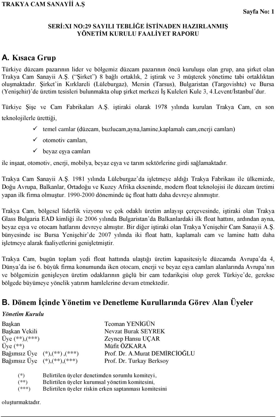 Şirket in Kırklareli (Lüleburgaz), Mersin (Tarsus), Bulgaristan (Targovishte) ve Bursa (Yenişehir) de üretim tesisleri bulunmakta olup şirket merkezi İş Kuleleri Kule 3, 4.Levent/İstanbul dur.