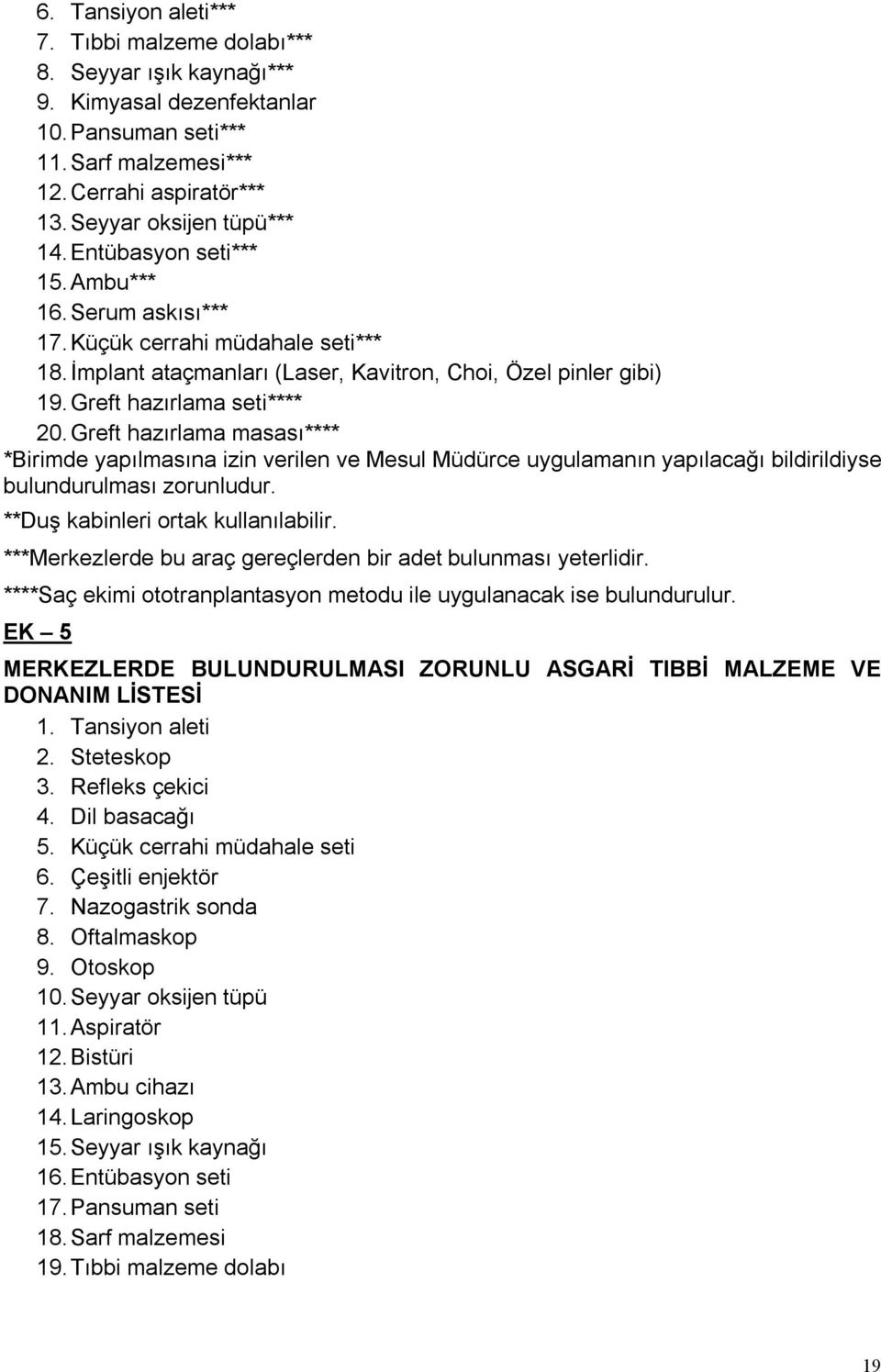 Greft hazırlama masası**** *Birimde yapılmasına izin verilen ve Mesul Müdürce uygulamanın yapılacağı bildirildiyse bulundurulması zorunludur. **Duş kabinleri ortak kullanılabilir.