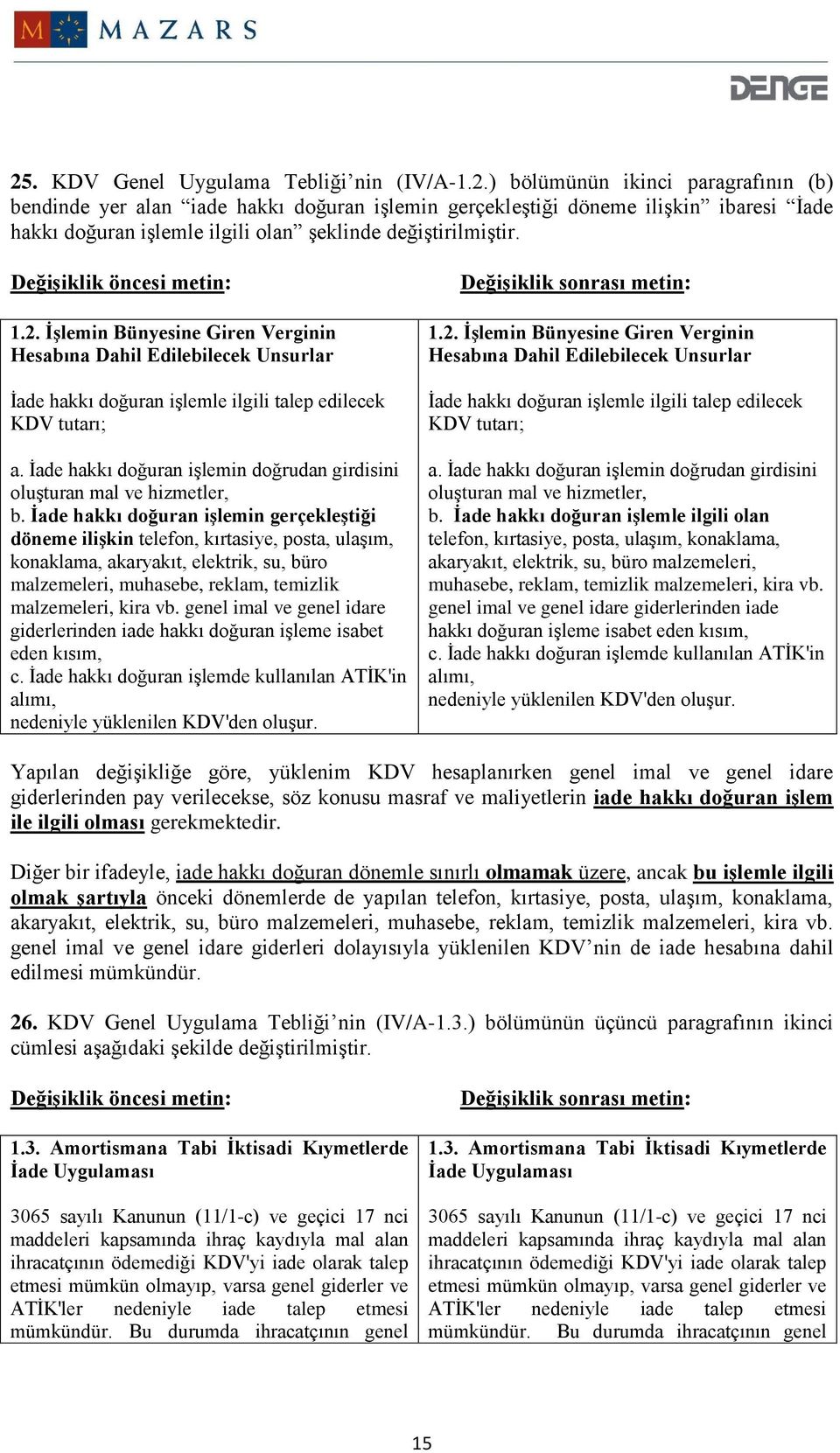 İade hakkı doğuran işlemin doğrudan girdisini oluşturan mal ve hizmetler, b.