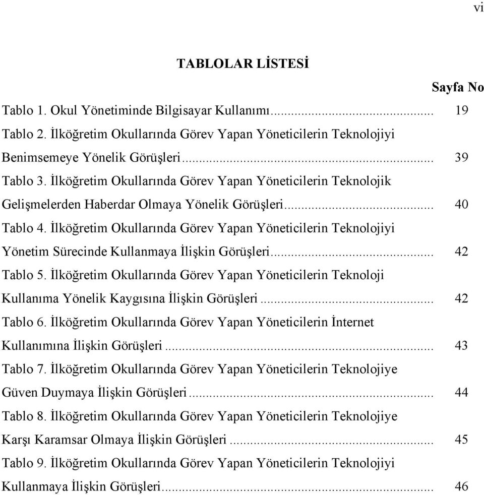 İlköğretim Okullarında Görev Yapan Yöneticilerin Teknolojiyi Yönetim Sürecinde Kullanmaya İlişkin Görüşleri... 42 Tablo 5.