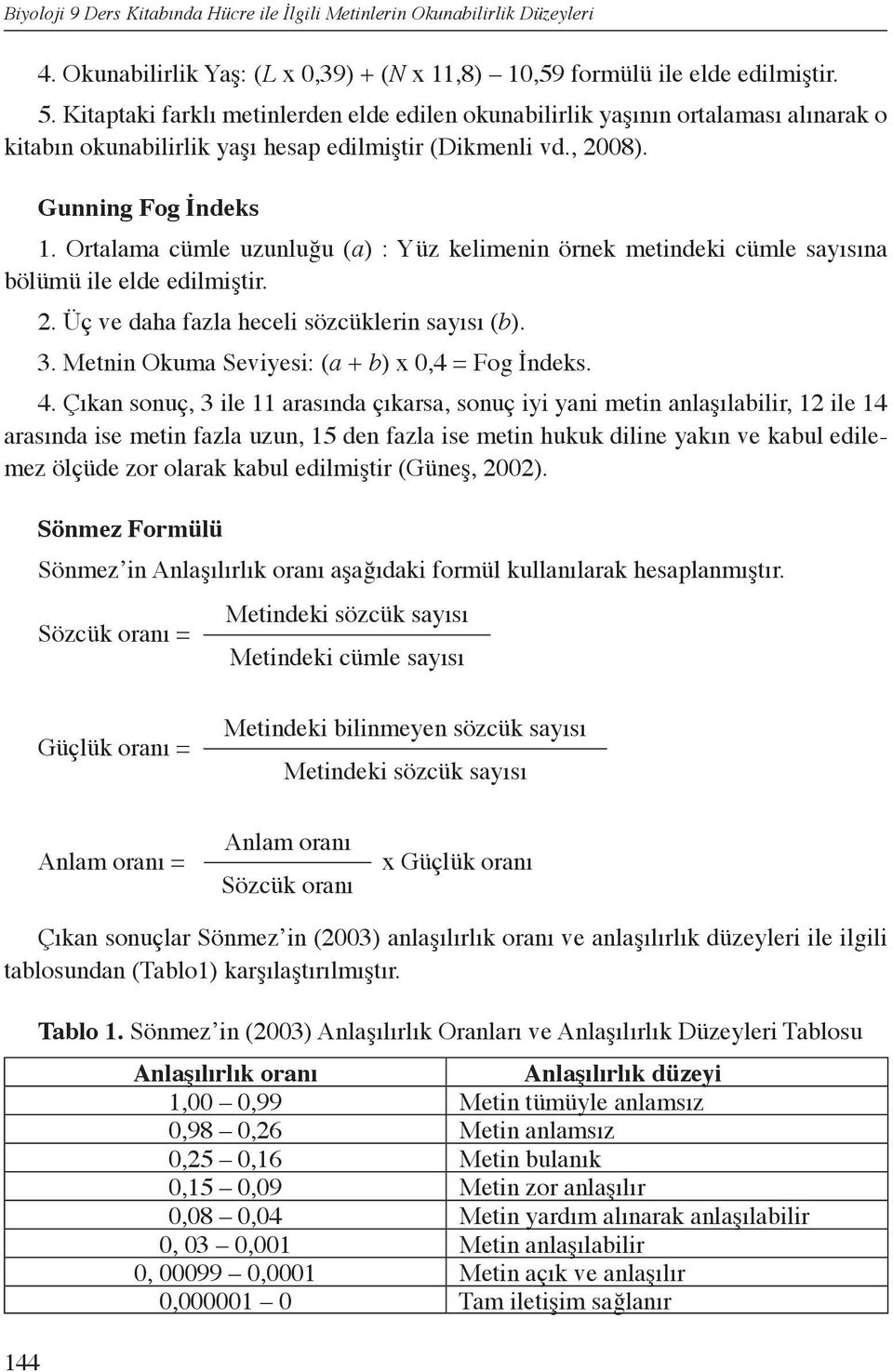 Ortalama cümle uzunluğu (a) : Yüz kelimenin örnek metindeki cümle sayısına bölümü ile elde edilmiştir. 2. Üç ve daha fazla heceli sözcüklerin sayısı (b). 3.