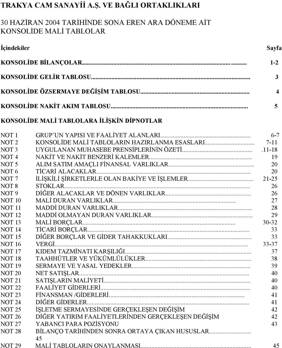 ...11-18 NOT 4 NAKİT VE NAKİT BENZERİ KALEMLER... 19 NOT 5 ALIM SATIM AMAÇLI FİNANSAL VARLIKLAR... 20 NOT 6 TİCARİ ALACAKLAR... 20 NOT 7 İLİŞKİLİ ŞİRKETLERLE OLAN BAKİYE VE İŞLEMLER.