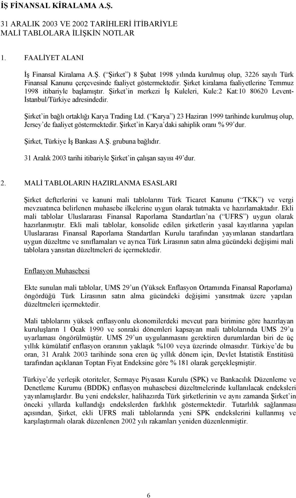 Şirket in bağlı ortaklığı Karya Trading Ltd. ( Karya ) 23 Haziran 1999 tarihinde kurulmuş olup, Jersey de faaliyet göstermektedir. Şirket in Karya daki sahiplik oranı % 99 dur.