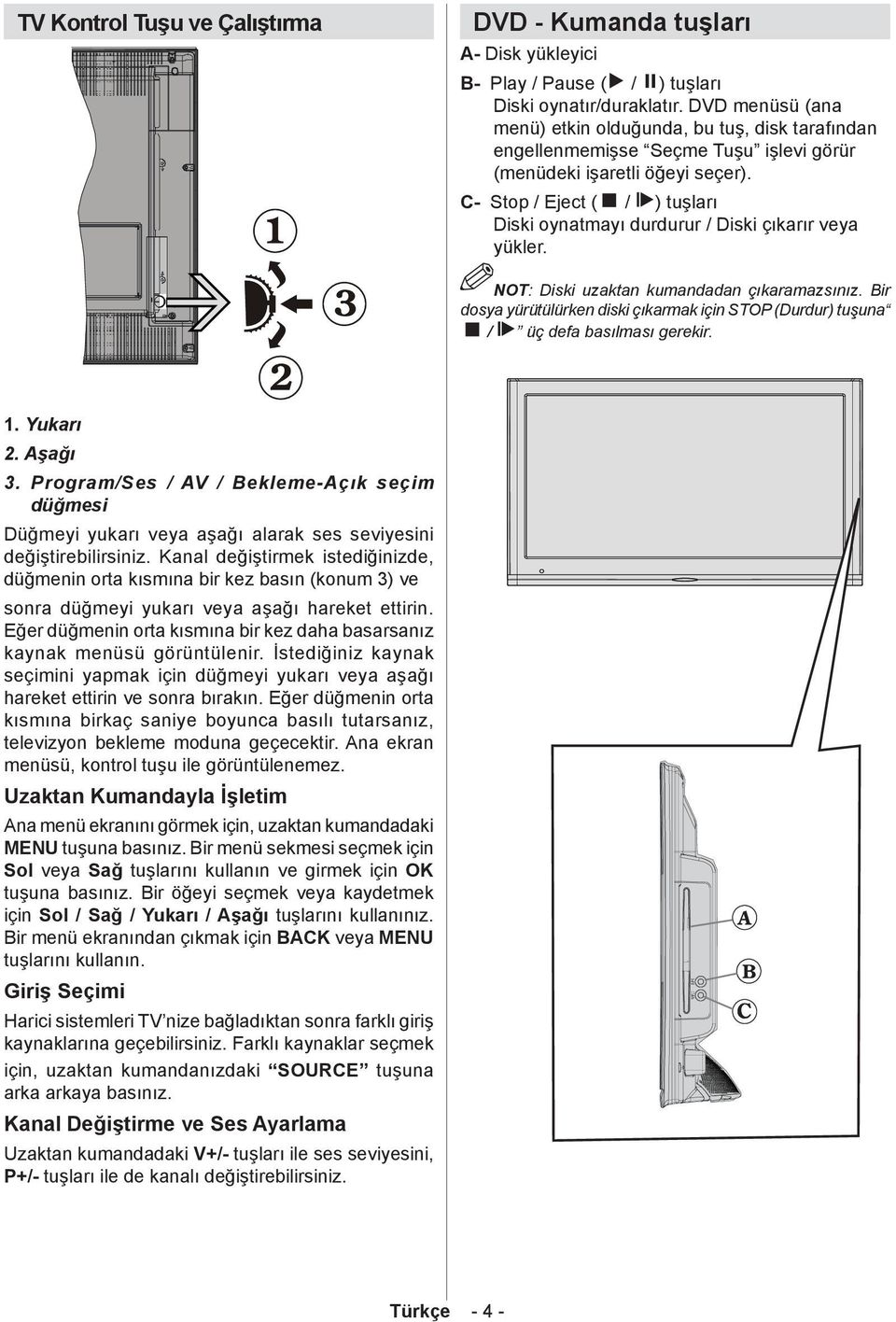 C- Stop / Eject ( / ) tuşları Diski oynatmayı durdurur / Diski çıkarır veya yükler. NOT: Diski uzaktan kumandadan çıkaramazsınız.