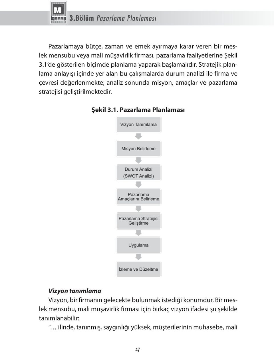 Stratejik planlama anlayışı içinde yer alan bu çalışmalarda durum analizi ile firma ve çevresi değerlenmekte; analiz sonunda misyon, amaçlar ve pazarlama stratejisi