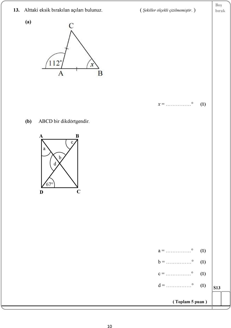 ) x = a = b = c = d = ABCD bir