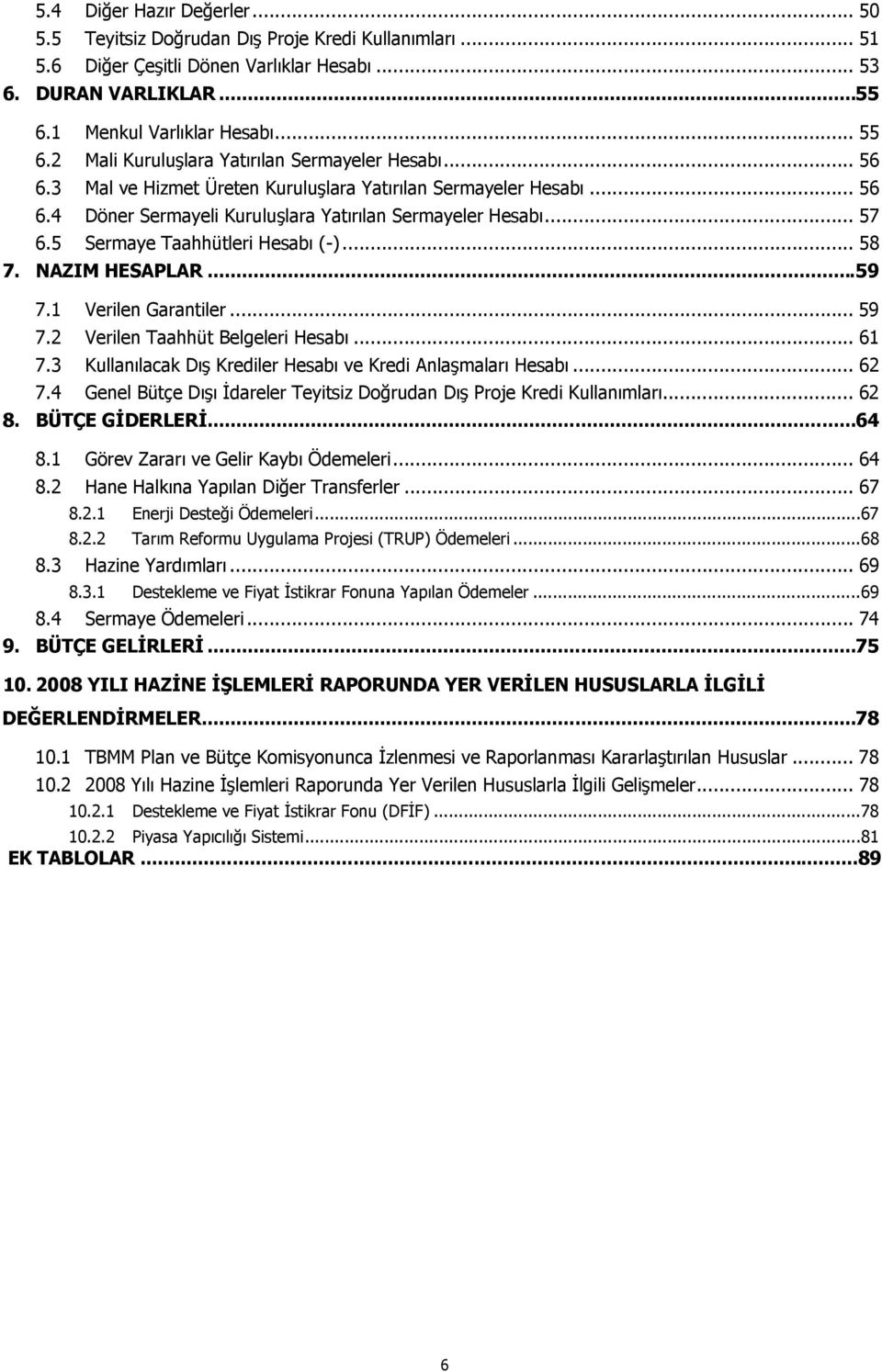 .. 57 6.5 Sermaye Taahhütleri Hesabı (-)... 58 7. NAZIM HESAPLAR... 59 7.1 Verilen Garantiler... 59 7.2 Verilen Taahhüt Belgeleri Hesabı... 61 7.