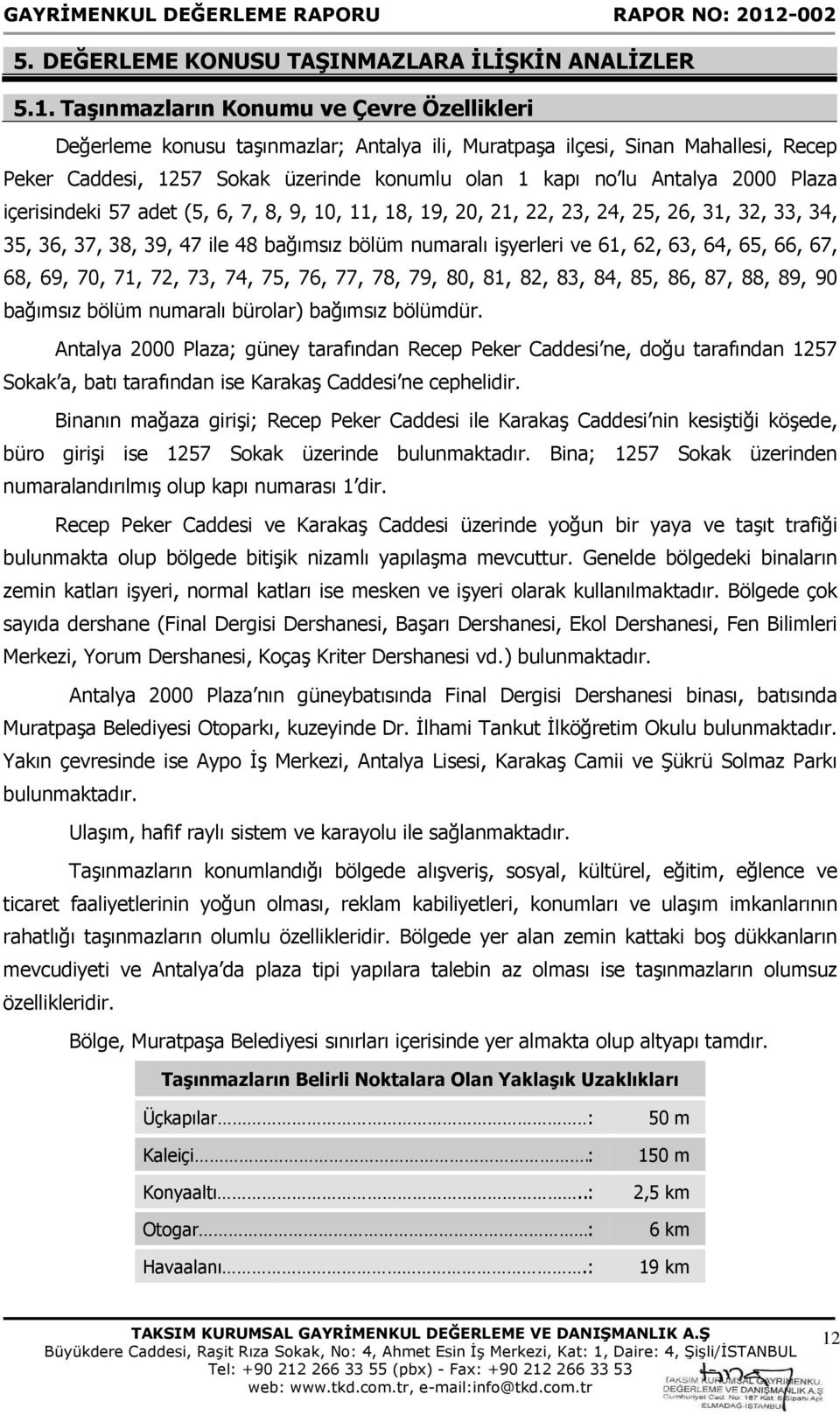 Plaza içerisindeki 57 adet (5, 6, 7, 8, 9, 10, 11, 18, 19, 20, 21, 22, 23, 24, 25, 26, 31, 32, 33, 34, 35, 36, 37, 38, 39, 47 ile 48 bağımsız bölüm numaralı işyerleri ve 61, 62, 63, 64, 65, 66, 67,