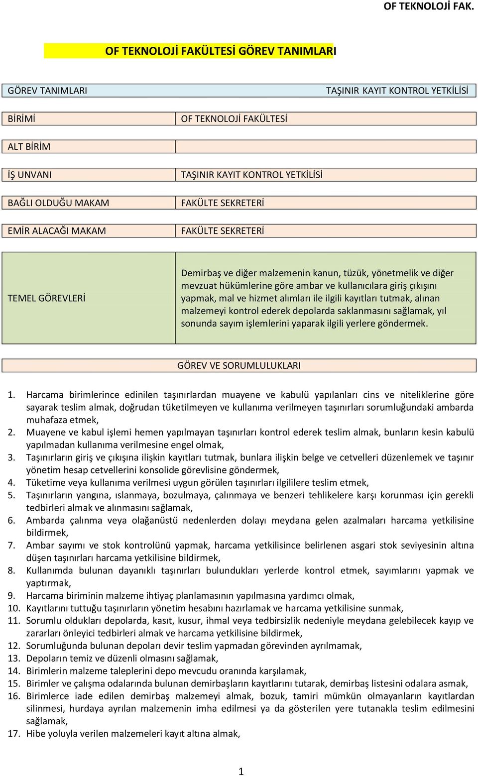 ve hizmet alımları ile ilgili kayıtları tutmak, alınan malzemeyi kontrol ederek depolarda saklanmasını sağlamak, yıl sonunda sayım işlemlerini yaparak ilgili yerlere göndermek.