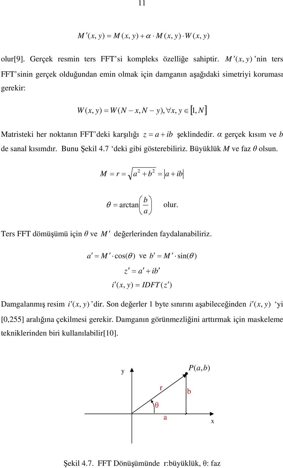 α gerçek kısım ve b de saal kısımdır. Buu Şekil 4.7 deki gibi gösterebiliriz. Büyüklük ve faz θ olsu. 2 2 = r = a + b = a + ib b θ = arcta olur.