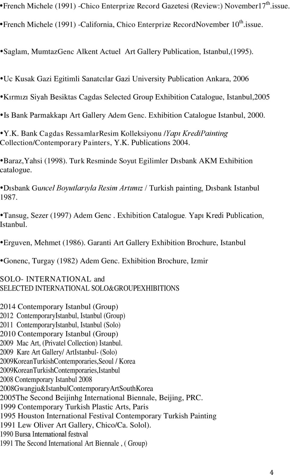 Exhibition Catalogue Istanbul, 2000. Y.K. Bank Cagdas RessamlarResim Kolleksiyonu /Yapı KrediPainting Collection/Contemporary Painters, Y.K. Publications 2004. Baraz,Yahsi (1998).