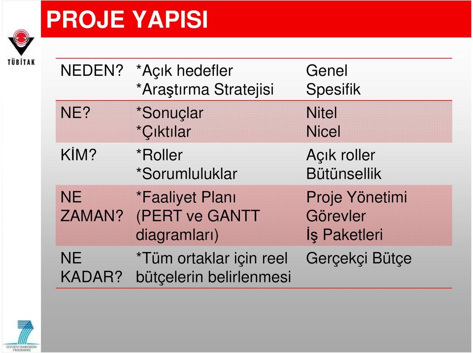 *Faaliyet Planı (PERT ve GANTT diagramları) *Tüm ortaklar için reel bütçelerin