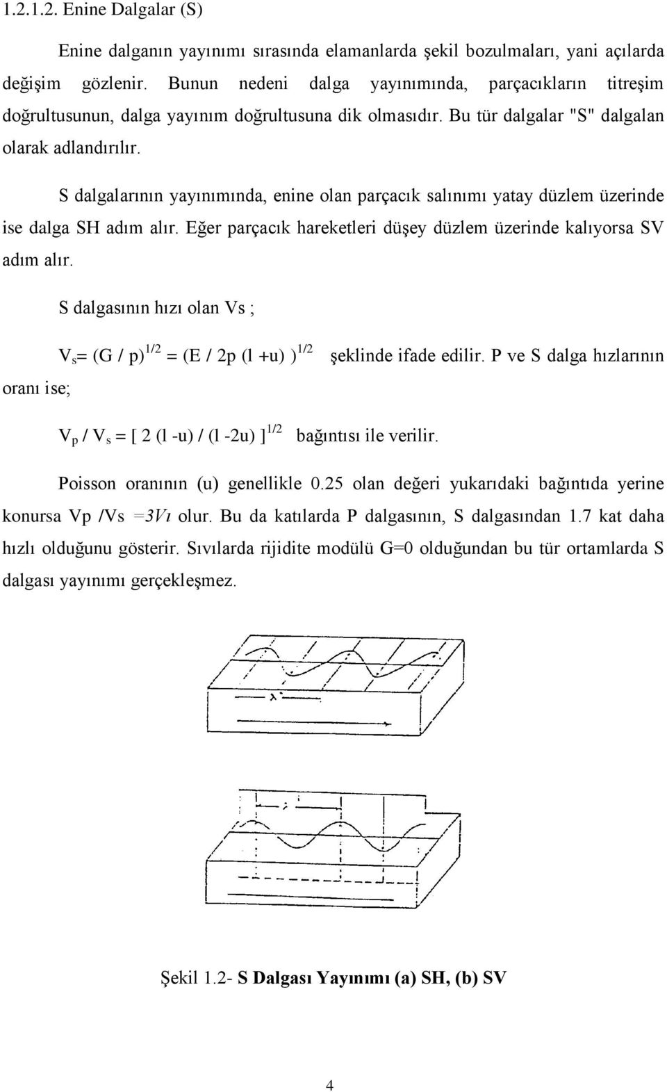 S dalgalarının yayınımında, enine olan parçacık salınımı yatay düzlem üzerinde ise dalga SH adım alır. Eğer parçacık hareketleri düşey düzlem üzerinde kalıyorsa SV adım alır.