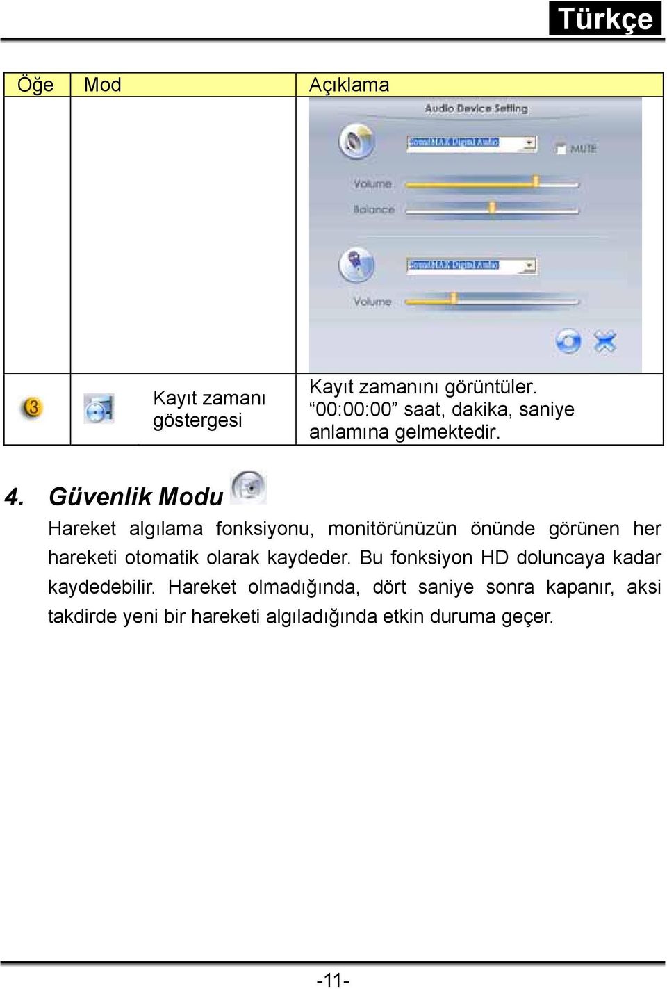 Güvenlik Modu Hareket algılama fonksiyonu, monitörünüzün önünde görünen her hareketi otomatik