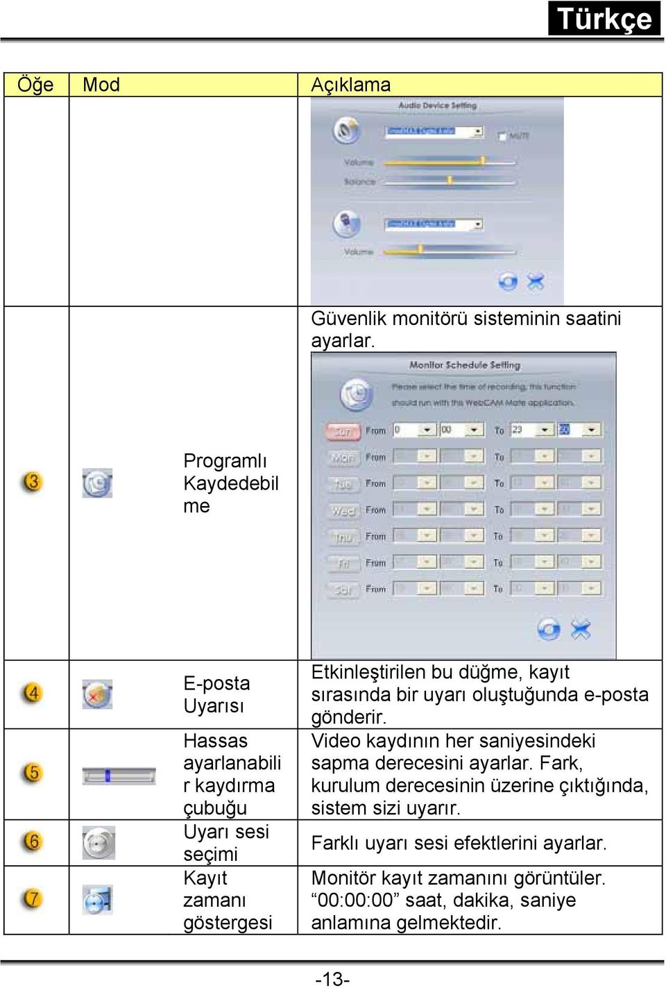 Etkinleştirilen bu düğme, kayıt sırasında bir uyarı oluştuğunda e-posta gönderir.