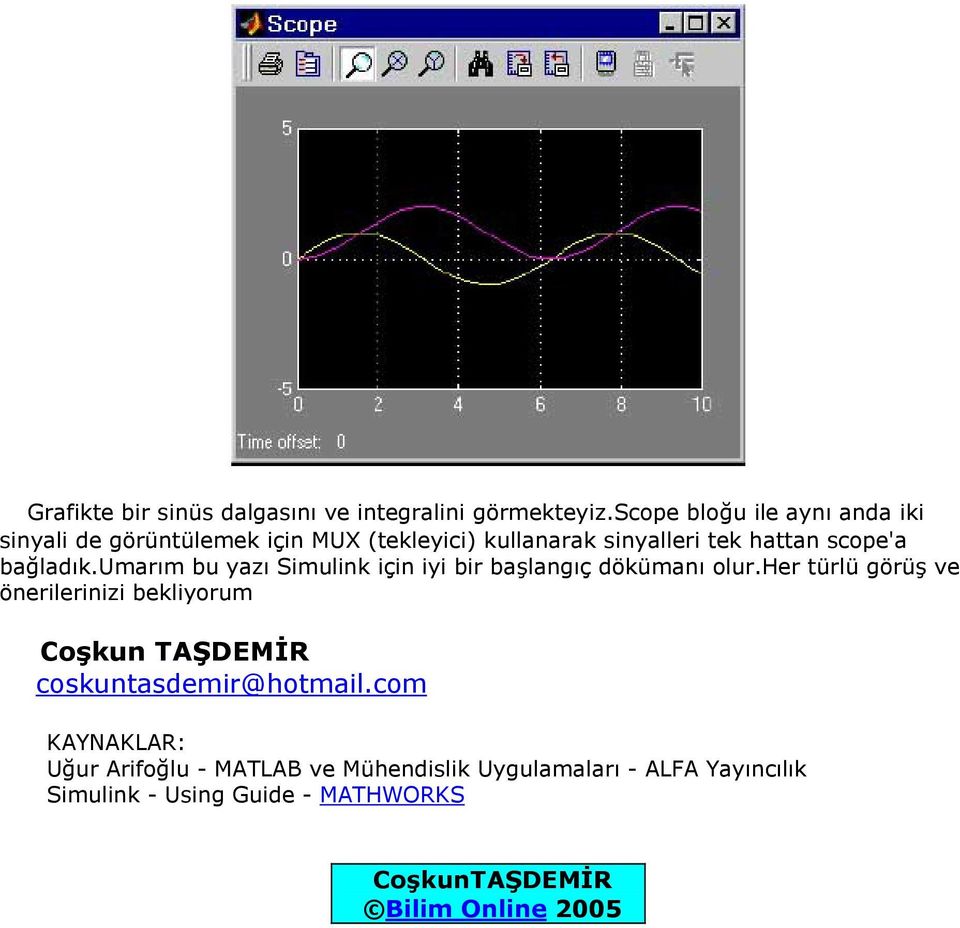 bağladık.umarım bu yazı Simulink için iyi bir başlangıç dökümanı olur.