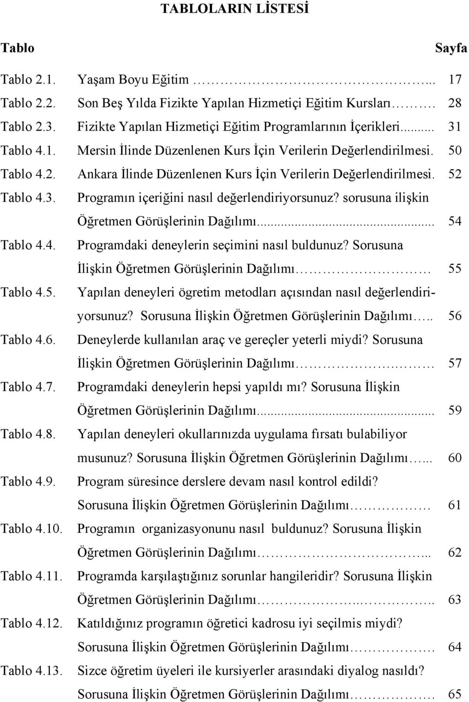 Ankara İlinde Düzenlenen Kurs İçin Verilerin Değerlendirilmesi. 52 Tablo 4.3. Programın içeriğini nasıl değerlendiriyorsunuz? sorusuna ilişkin Öğretmen Görüşlerinin Dağılımı... 54 Tablo 4.4. Programdaki deneylerin seçimini nasıl buldunuz?