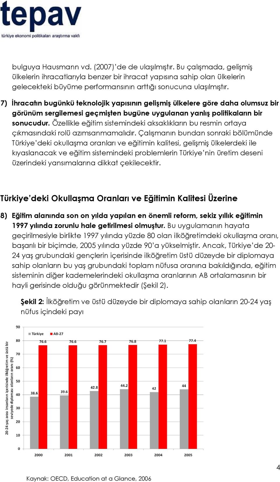 7) İhracatın bugünkü teknolojik yapısının gelişmiş ülkelere göre daha olumsuz bir görünüm sergilemesi geçmişten bugüne uygulanan yanlış politikaların bir sonucudur.