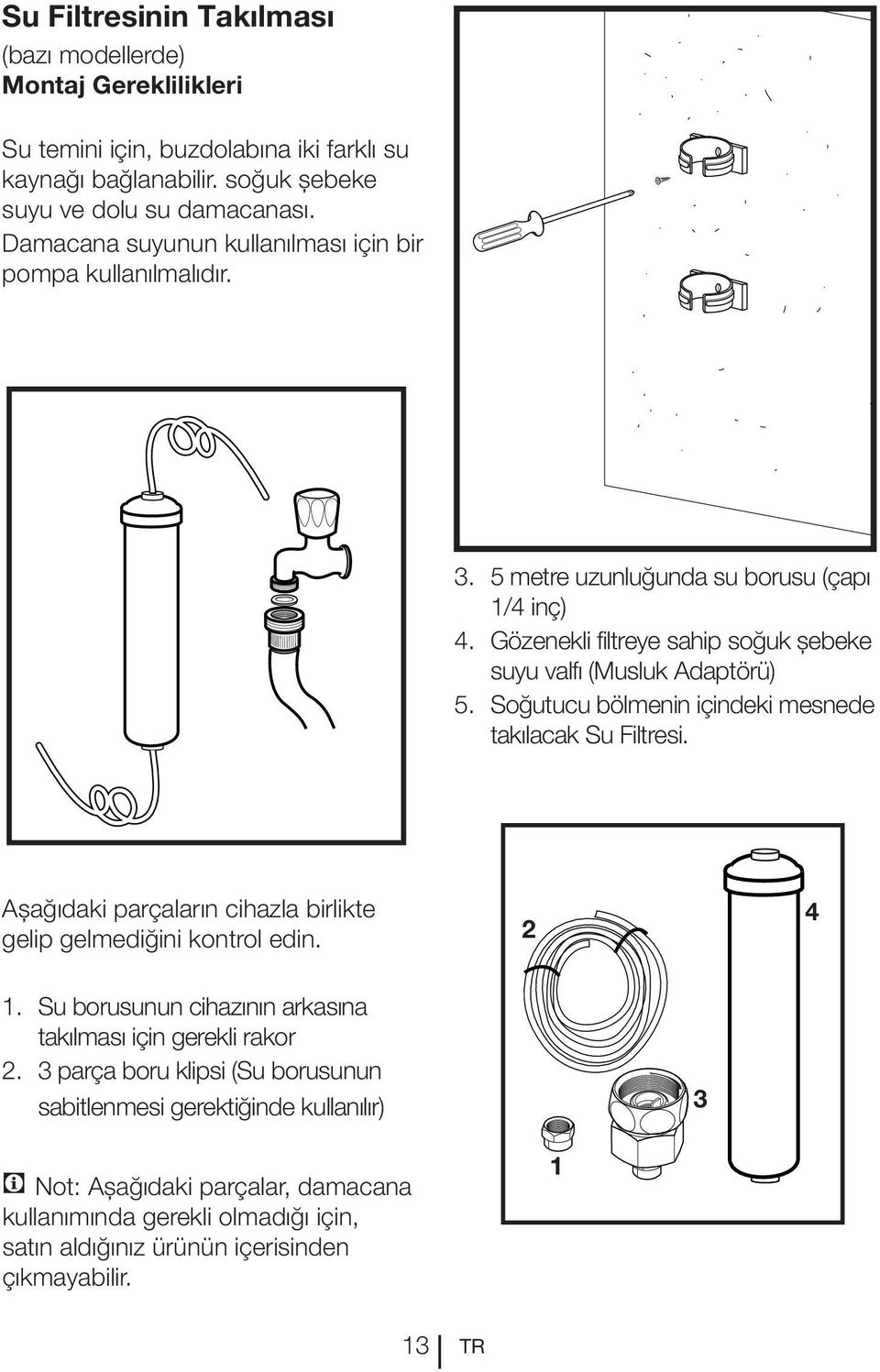 Soğutucu bölmenin içindeki mesnede takılacak Su Filtresi.