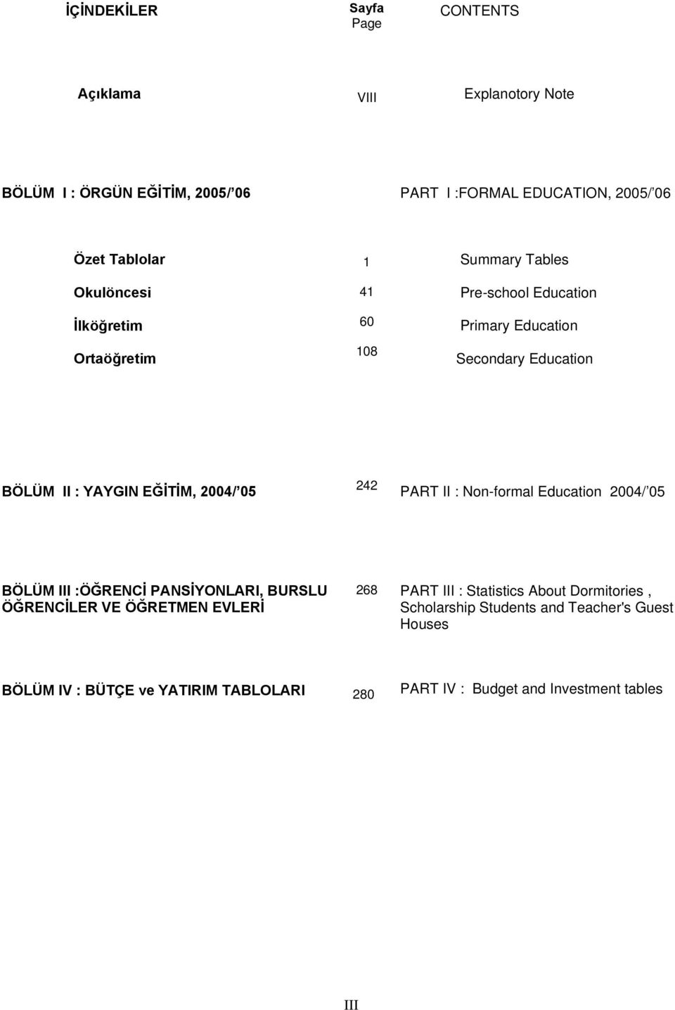 2004/ 05 242 PART II : Non-formal Education 2004/ 05 BÖLÜM III :ÖĞRENCİ PANSİYONLARI, BURSLU ÖĞRENCİLER VE ÖĞRETMEN EVLERİ 268 PART III :