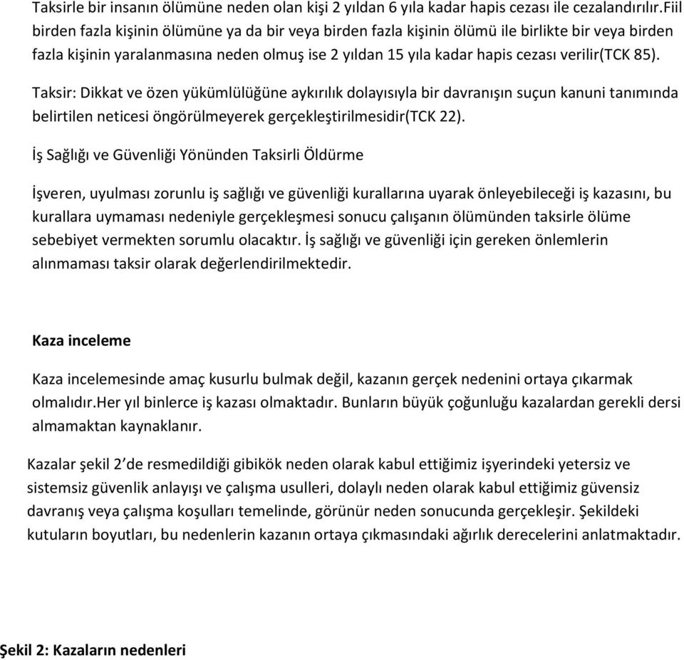 85). Taksir: Dikkat ve özen yükümlülüğüne aykırılık dolayısıyla bir davranışın suçun kanuni tanımında belirtilen neticesi öngörülmeyerek gerçekleştirilmesidir(tck 22).