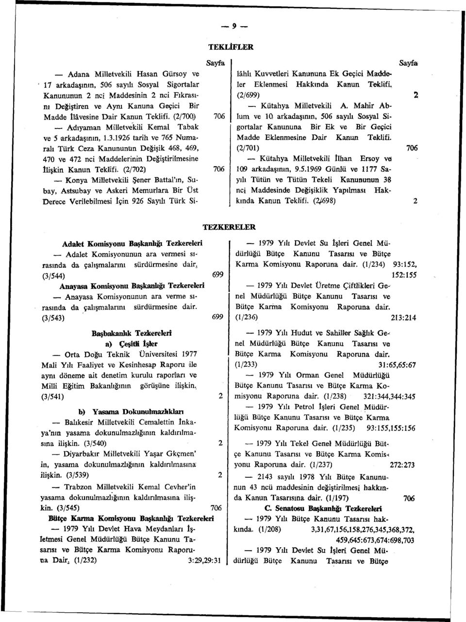 1926 tarih ve 765 Numaralı Türk Ceza Kanununun Değişik 468, 469, 470 ve 472 nci Maddelerinin Değiştirilmesine İlişkin Kanun Teklifi.