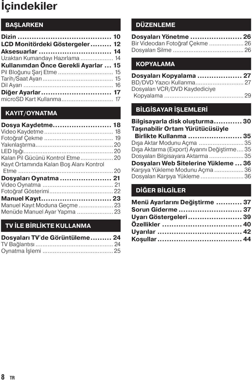 .. 20 Kalan Pil Gücünü Kontrol Etme... 20 Kayıt Ortamında Kalan Boş Alanı Kontrol Etme... 20 Dosyaları Oynatma... 21 Video Oynatma... 21 Fotoğraf Gösterimi... 22 Manuel Kayıt.