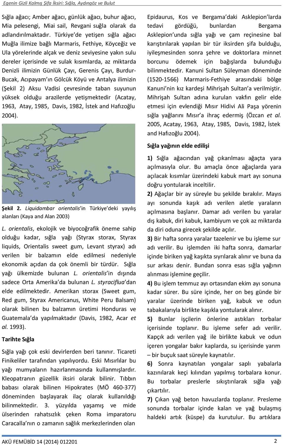 ilimizin Günlük Çayı, Gerenis Çayı, Burdur- Bucak, Acıpayam ın Gölcük Köyü ve Antalya ilimizin (Şekil 2) Aksu Vadisi çevresinde taban suyunun yüksek olduğu arazilerde yetişmektedir (Acatay, 1963,