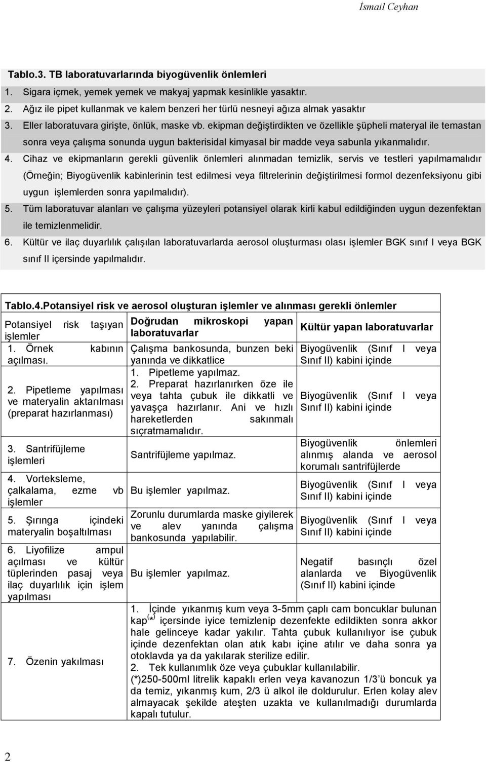 ekipman değiştirdikten ve özellikle şüpheli materyal ile temastan sonra veya çalışma sonunda uygun bakterisidal kimyasal bir madde veya sabunla yıkanmalıdır. 4.