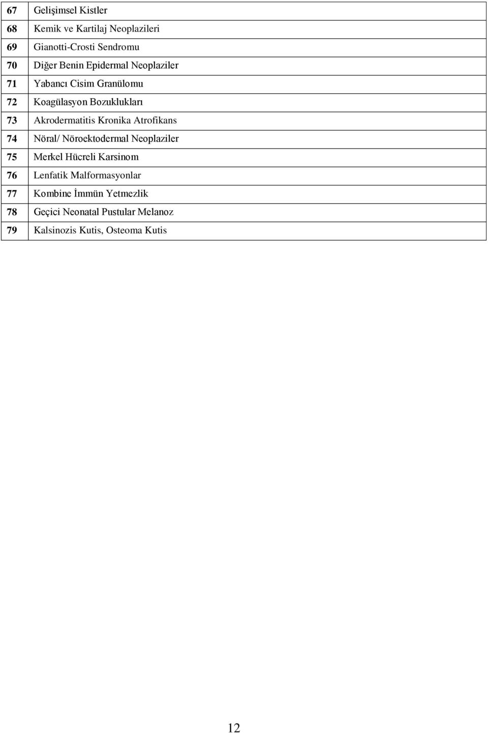 Kronika Atrofikans 74 Nöral/ Nöroektodermal Neoplaziler 75 Merkel Hücreli Karsinom 76 Lenfatik