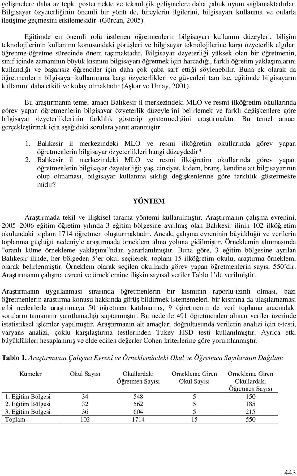 Eitimde en önemli rolü üstlenen öretmenlerin bilgisayarı kullanım düzeyleri, biliim teknolojilerinin kullanımı konusundaki görüleri ve bilgisayar teknolojilerine karı özyeterlik algıları