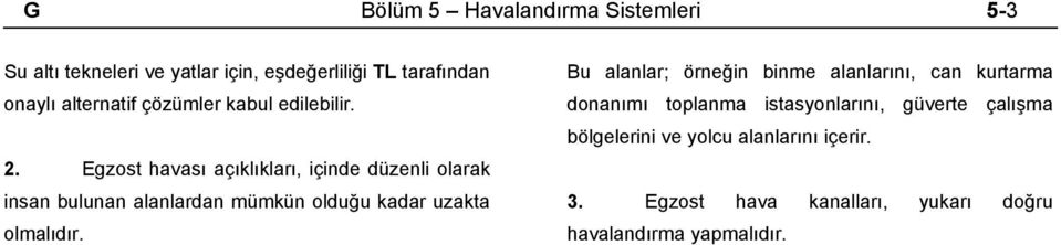 Egzost havası açıklıkları, içinde düzenli olarak insan bulunan alanlardan mümkün olduğu kadar uzakta olmalıdır.