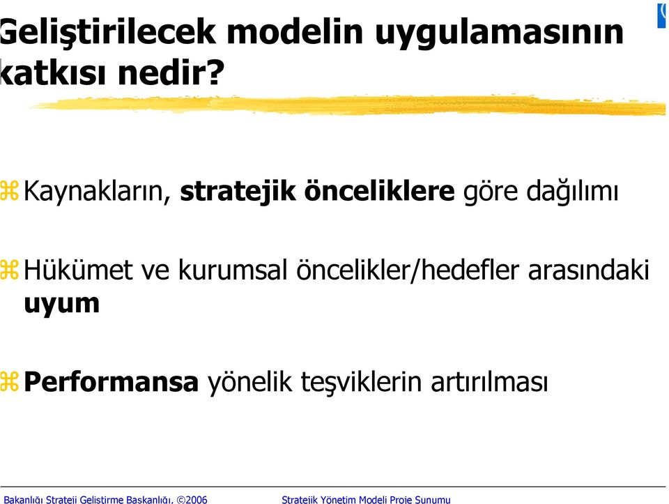 stratejik önceliklere göre dağılımı Hükümet ve kurumsal