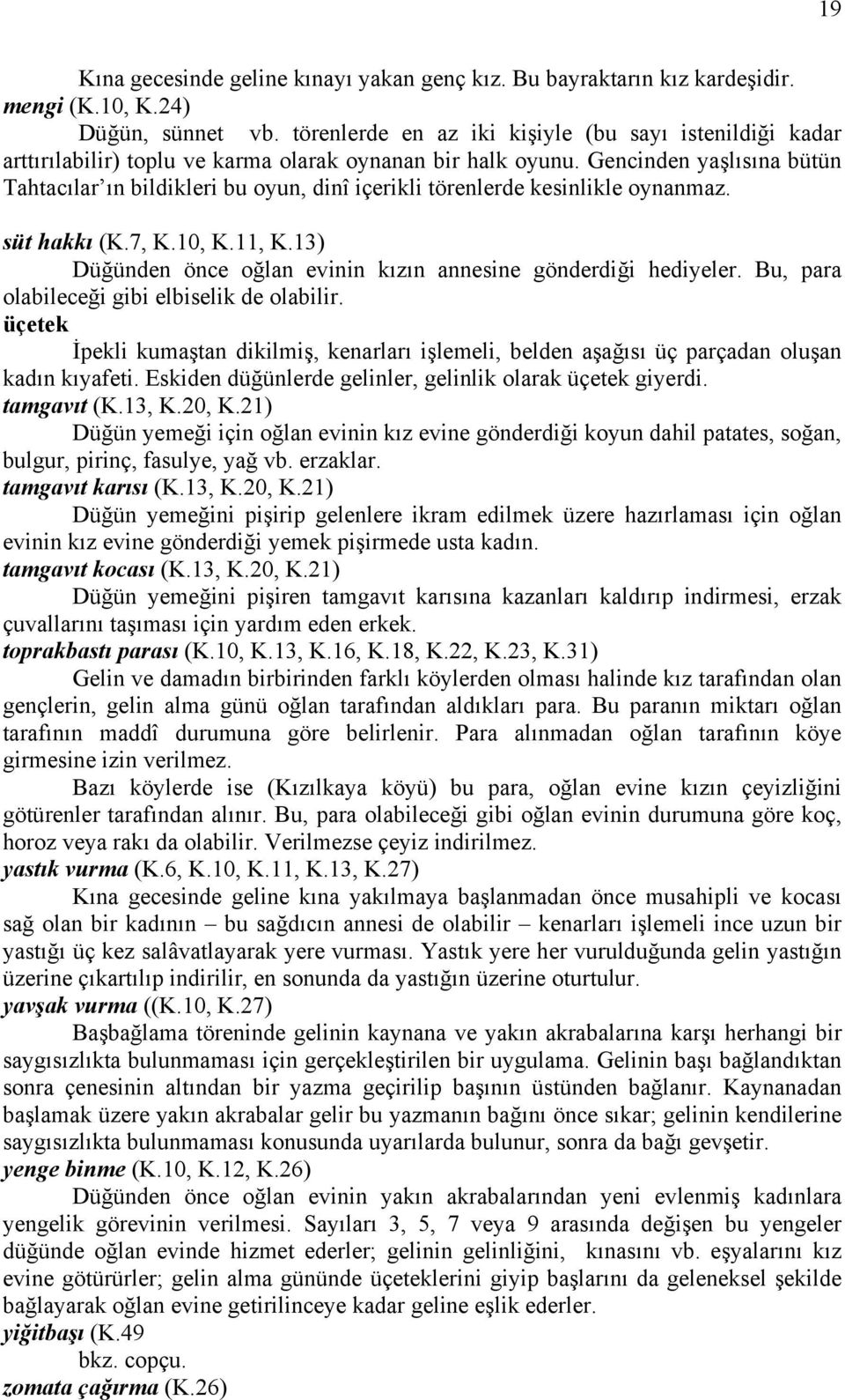 Gencinden yaşlısına bütün Tahtacılar ın bildikleri bu oyun, dinî içerikli törenlerde kesinlikle oynanmaz. süt hakkı (K.7, K.10, K.11, K.