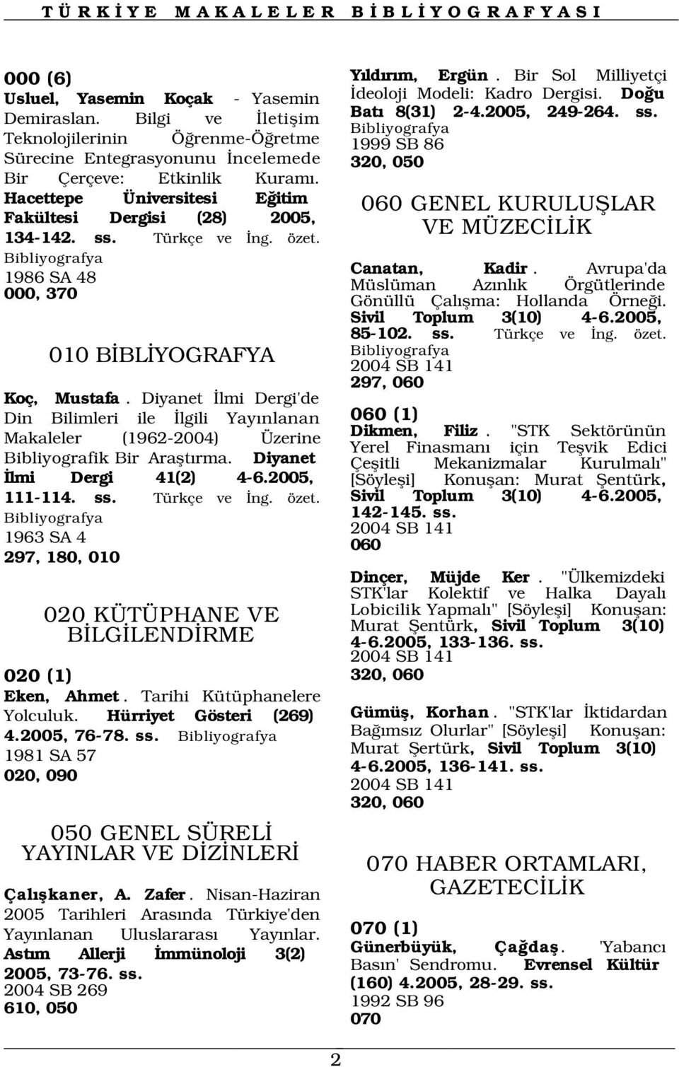 Hacettepe Üniversitesi E itim 060 GENEL KURULUfiLAR Fakültesi Dergisi (28) 2005, VE MÜZEC L K 134-142. ss. Türkçe ve ng. özet. Canatan, Kadir.