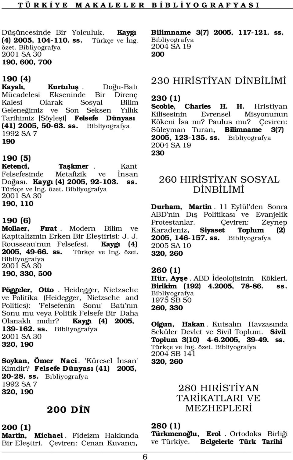 Kant Felsefesinde Metafizik ve nsan Do as. Kayg (4) 2005, 92-103. ss. Türkçe ve ng. özet. 2001 SA 30 190, 110 190 (6) Mollaer, F rat. Modern Bilim ve Kapitalizmin Erken Bir Elefltirisi: J.