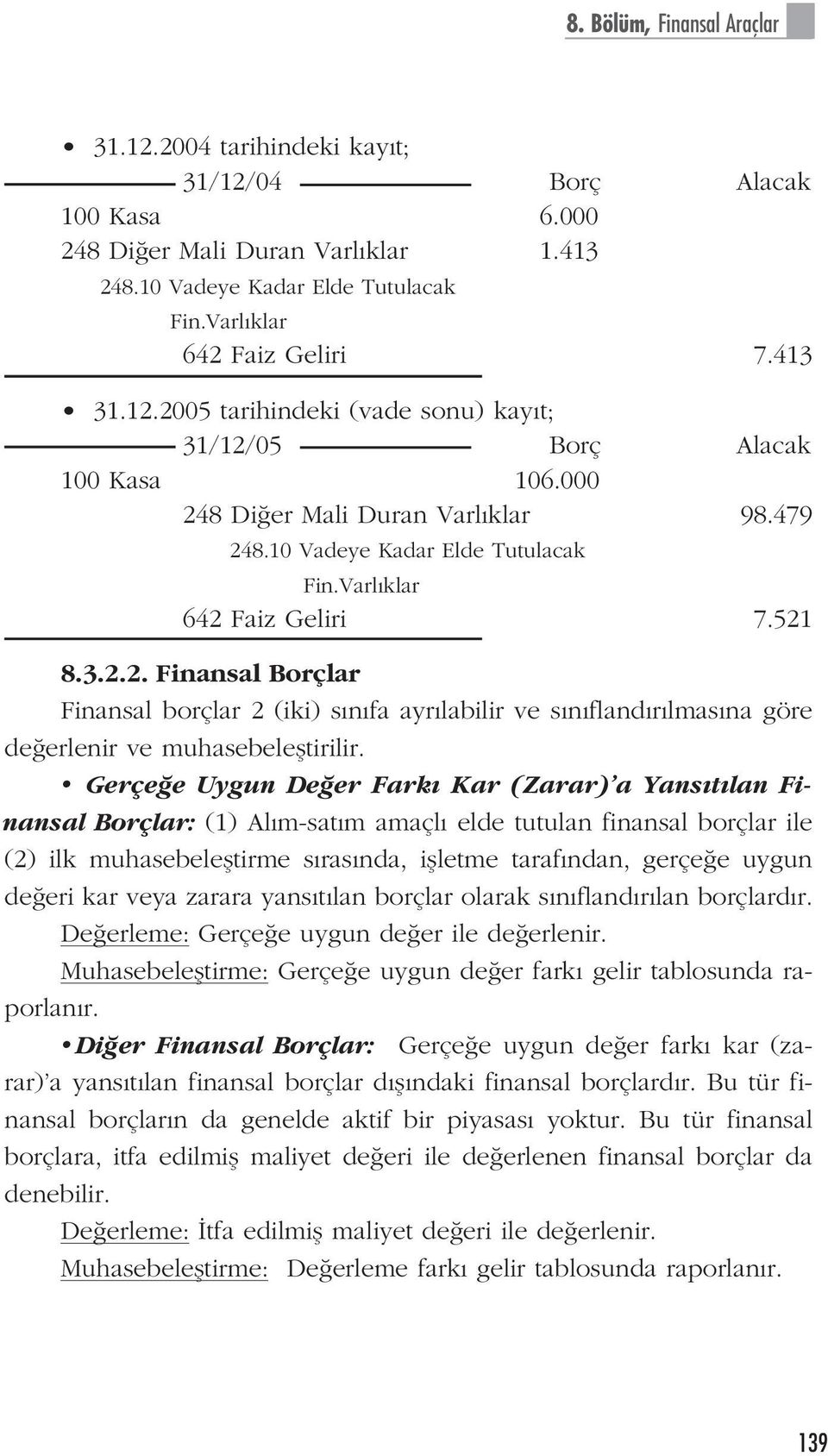 Gerçe e Uygun De er Fark Kar (Zarar) a Yans t lan Finansal Borçlar: (1) Al m-sat m amaçl elde tutulan finansal borçlar ile (2) ilk muhasebelefltirme s ras nda, iflletme taraf ndan, gerçe e uygun de