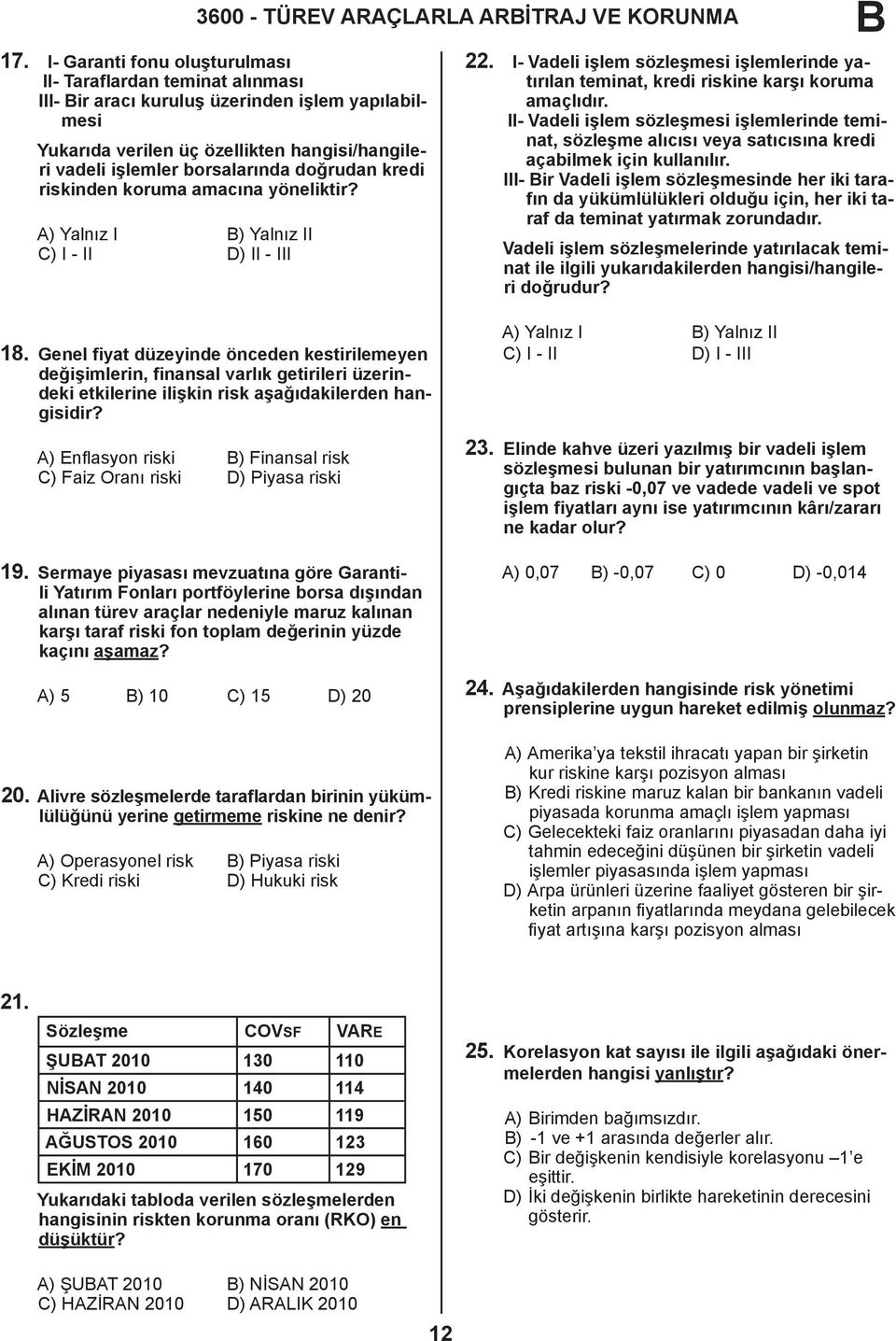 doğrudan kredi riskinden koruma amacına yöneliktir? A) Yalnız I ) Yalnız II C) I - II D) II - III 18.